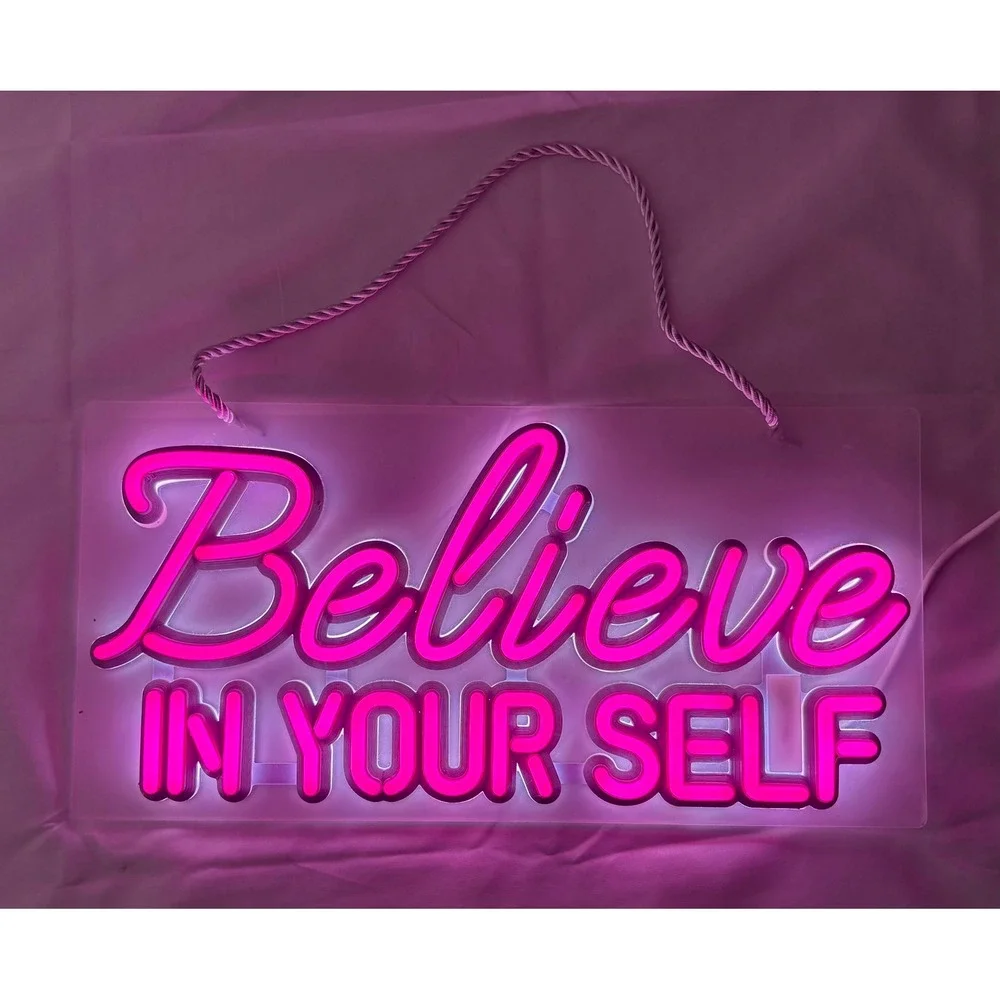 Believe In Yourself LED Neon Sign Pink Inspirational Wall Decor Light Up Art